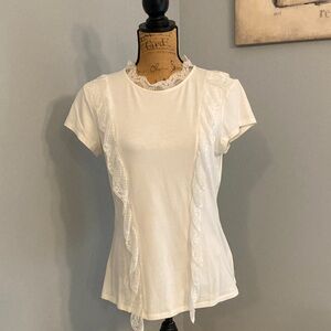 Ted Baker White Lace Trim Short Sleeve Top Women Size 4